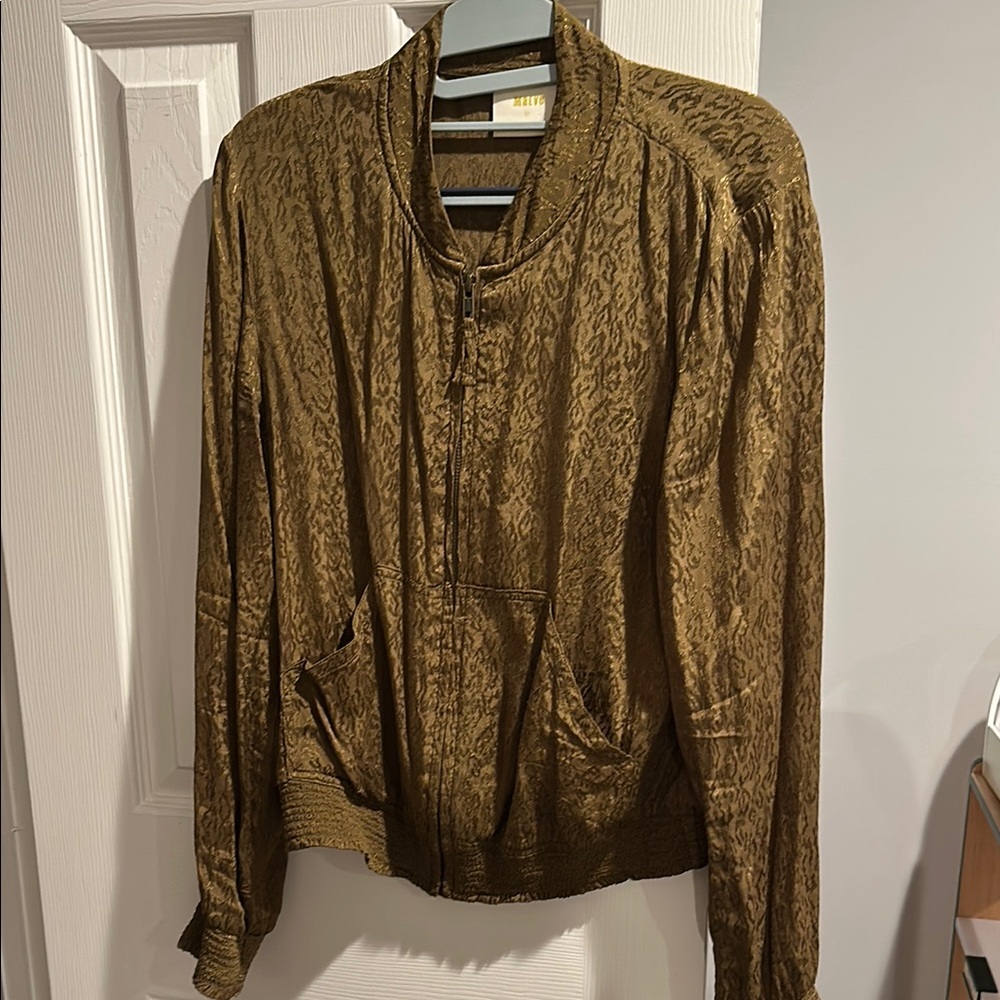 Maeve by Anthropologie Green Bomber Jacket with Ribbed Details
